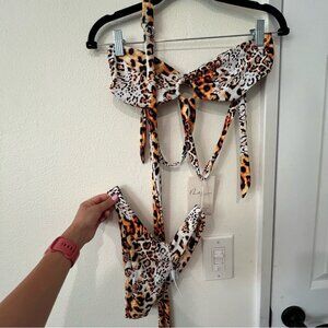 Leopard Animal Print Wrap Bikini Set Size Medium NWT
